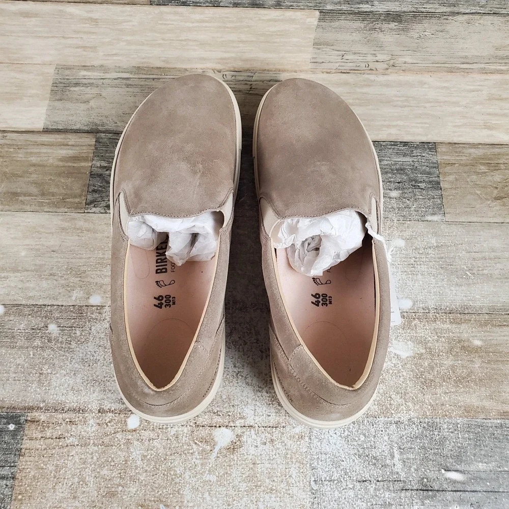 Birkenstock Oswego Mens Casual Shoes Sz 13 Taupe Suede Leather Slip On Sneakers
